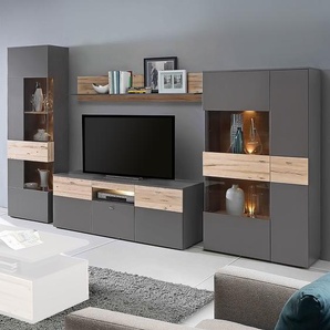 Wohnwand 4-teilig Spanplatte, beschichtet Grau/Beige 300 x 203 x 41cm