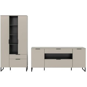 Wohnwand - creme - Materialmix - 240 cm - 192 cm | Möbel Kraft