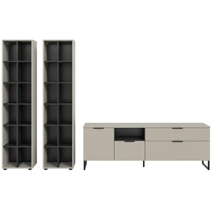 Wohnwand - creme - Materialmix - 305 cm - 192 cm | Möbel Kraft