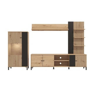 Wohnwand Dekorfolie in Riffeloptik - holzfarben - Materialmix - 260 cm - 167 cm - cm 40,0 | Möbel Kraft