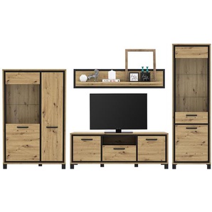 Wohnwand 4-teilig Spanplatte, foliert Braun 344 x 208 x 42cm