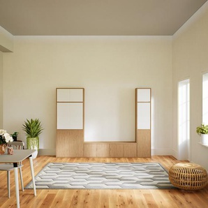Wohnwand Eiche - Individuelle Designer-Regalwand: Türen in Eiche - Hochwertige Materialien - 264 x 195 x 34 cm, Konfigurator
