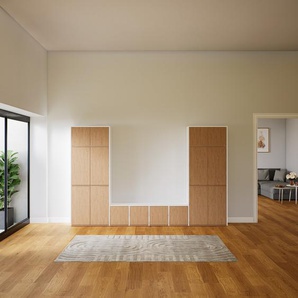 Wohnwand Eiche - Individuelle Designer-Regalwand: Türen in Eiche - Hochwertige Materialien - 305 x 195 x 34 cm, Konfigurator