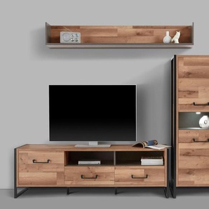 Wohnwand FORTE Kastenmöbel-Sets grau (betonoptik, stabeiche) Moderne Wohnwände Wohnwand Kastenmöbel-Sets Metallrahmen matt, FrontKorpus aus Holzwerkstoff