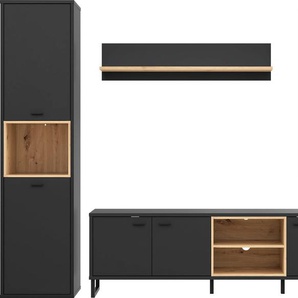 Wohnwand FORTE Kastenmöbel-Sets schwarz (schwarz, artisan eichefarben) Wohnwände
