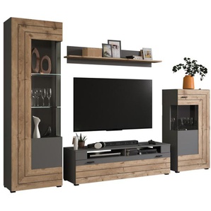 Wohnwand Freno, grau, Nox Oak Eiche Nachbildung