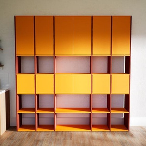 Wohnwand Gelb - Individuelle Designer-Regalwand: Türen in Gelb - Hochwertige Materialien - 231 x 233 x 34 cm, Konfigurator