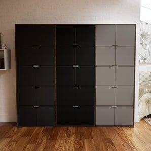 Wohnwand Graphitgrau - Individuelle Designer-Regalwand: Türen in Schwarz - Hochwertige Materialien - 226 x 196 x 34 cm, Konfigurator