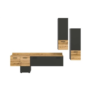 Wohnwand - grau - Materialmix - 247 cm - 196 cm | Möbel Kraft
