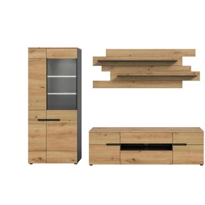 Wohnwand - grau - Materialmix - 280 cm - 190 cm | Möbel Kraft