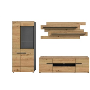 Wohnwand - grau - Materialmix - 280 cm - 190 cm | Möbel Kraft