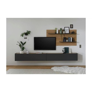 Wohnwand - grau - Materialmix - 300 cm - 30 cm | Möbel Kraft