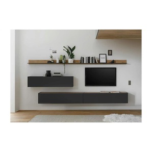 Wohnwand - grau - Materialmix - 340 cm - 30 cm | Möbel Kraft