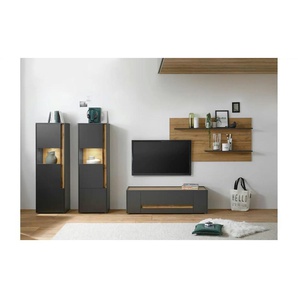 Wohnwand - grau - Materialmix - 340 cm - 45 cm | Möbel Kraft