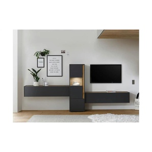Wohnwand - grau - Materialmix - 350 cm - 40 cm | Möbel Kraft