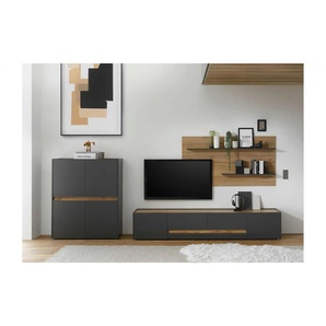 Wohnwand - grau - Materialmix - 360 cm - 45 cm | Möbel Kraft