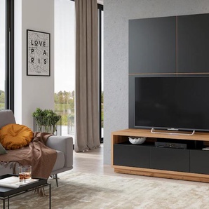 Wohnwand HELVETIA Celine Kastenmöbel-Sets Gr. B/H/T: 251,5 cm x 196 cm x 45 cm, wotaen eiche - schwarz mat, schwarz (wotaen eiche, mat) Wohnwände Breite 251,5 cm.