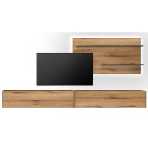 Wohnwand - holzfarben - Materialmix - 300 cm - 180 cm | Möbel Kraft