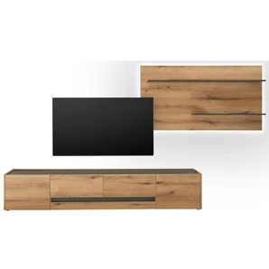 Wohnwand - holzfarben - Materialmix - 300 cm - 180 cm | Möbel Kraft