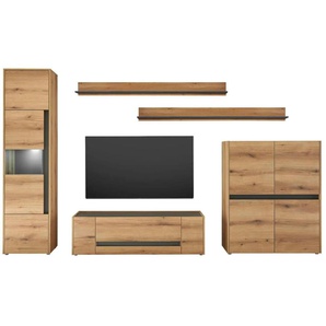 Wohnwand - holzfarben - Materialmix - 350 cm - 197 cm | Möbel Kraft