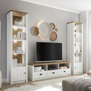Wohnwand HOME AFFAIRE Beauvais Kastenmöbel-Sets weiß (weiß pinie dekor, applikation eichefarben dekor) Wohnwände