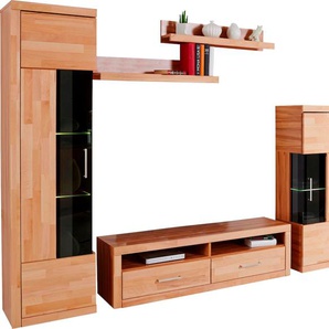 Wohnwand HOME AFFAIRE Ribe, beige (kernbuche teilmassiv), Holzwerkstoff Kernbuchefarben (Korpus)/ Massivholz Kernbuche (Front), Holz teilmassiv, Kastenmöbel-Sets, teilmassives Holz, Topseller