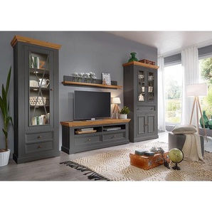 Wohnwand in Kiefer grau mit Eiche Landhaus WARNA-69