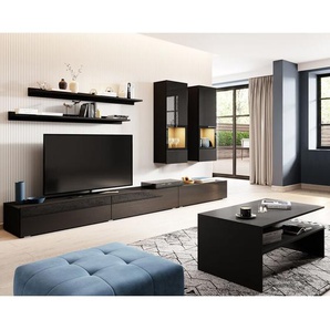 Wohnwand inkl. Couchtisch und led Beleuchtung ARVADA-83 in schwarz Hochglanz mit schwarz matt, b/h/t: ca. 270/200/41 cm