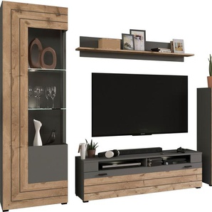 Wohnwand INOSIGN Aalborg Kastenmöbel-Sets grau (korpus, front, absetzung: nb, nox oak nb) Wohnwände