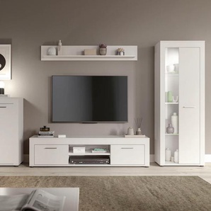 Wohnwand INOSIGN Aosta, Breite 330cm, best. aus Highboard, Lowboard, Wandboard, Vitrine, weiß, B:330cm H:159cm T:35cm, Holzwerkstoff, Kastenmöbel-Sets, Wohnwand, Kombination, Anbauwand, Möbel Set, Schrankwand, Möbel Kombi, Topseller