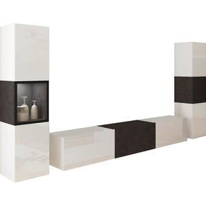 Wohnwand INOSIGN BERLIN III, weiß (weiß matt, matera anthrazit, weiß hgl, matera anthrazit), B:260cm H:130cm T:33cm, Hartfaserplatte, ABS-Kunststoff, Glas, Kastenmöbel-Sets, moderne grifflose Mediawand Breite 260 cm, Vitrine mit Verglasung
