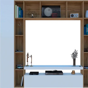 Wohnwand INOSIGN Brooklyn Kastenmöbel-Sets Gr. B/H/T: 270 cm x 210 cm x 35 cm, weiß (weiß, wotan oak, hochglanz) Holzstruktur Wohnwände