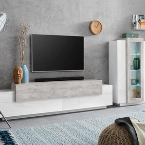 Wohnwand INOSIGN Coro, Anbauwand, Medienwand, weiß (weiß hochglanz, beton), Holzwerkstoff, Glas, Kastenmöbel-Sets, Lowboard 4 Fächern Breite 200 und Vitrine 3 Türen Breite 80