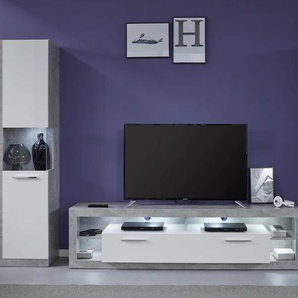 Wohnwand INOSIGN Gwendolyn Kastenmöbel-Sets Gr. B: 340 cm, weiß (beton, optik, glanz) Moderne Wohnwände Wohnwand Kastenmöbel-Sets pflegeleichtes Design, Beleuchtung optional, vielseitig kombinierbar