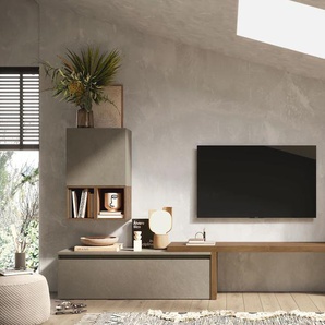 Wohnwand INOSIGN INFINITY, 7tlg. Breite 290 cm, Höhe variabel, Schrankwand, Anbauwand, braun (lehmfarben (argilla), mercure nb holzstruktur), B:290cm H:140cm T:40cm, Kastenmöbel-Sets, (Lowboard, T-Boden, 3x Hängewürfel, Würfelregal Set, Würfel-Element),