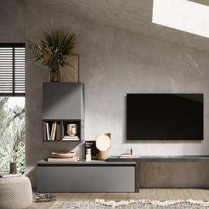 Wohnwand INOSIGN INFINITY, 7tlg. Breite 290 cm, Höhe variabel, Schrankwand, Anbauwand, grau (steingrau (ardesia), bleigrau (piombo)), B:290cm H:140cm T:40cm, Kastenmöbel-Sets, (Lowboard, T-Boden, 3x Hängewürfel, Würfelregal Set, Würfel-Element), Topseller