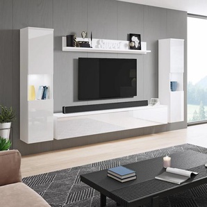 Wohnwand INOSIGN PARIS, weiß (weiß matt, weiß hochglanz), B:260cm H:130cm T:33cm, Hartfaserplatte, Kastenmöbel-Sets, TV-Wand 260cm breite, grifflose Design, stehend und hängend montierbar, Topseller