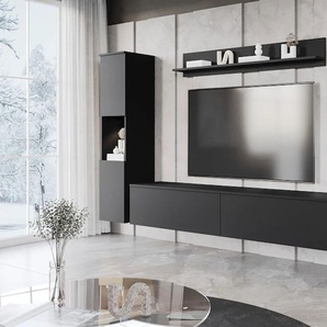 Wohnwand INOSIGN PARIS, schwarz (graphite schwarz matt, graphite schwarz matt), B:300cm H:130cm T:33cm, Hartfaserplatte, Kastenmöbel-Sets, TV-Wand 300cm breite, grifflose Design, stehend und hängend montierbar
