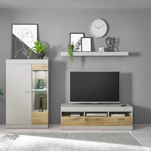Wohnwand INOSIGN SCARA Kastenmöbel-Sets Gr. B/H/T: 250 cm x 170 cm x 45 cm, grau (kieselgrau) Wohnwände trendige Farbe mit Applikation Zinneiche Dekor, Softclose-Funktion