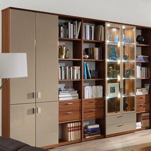 Wohnwand Kira System, Nussbaum/cashmere, inkl. Softclose Funktion