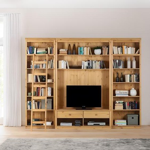 Massive Wohnwand Typ A Massivholz Kiefer, gebeizt & gewachst Braun/Beige/Kiefer Natur 288 x 223 x 45cm