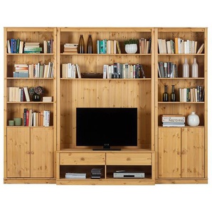 Massive Wohnwand Typ B Massivholz Kiefer, gebeizt & gewachst Beige/Kiefer Natur 288 x 223 x 45cm