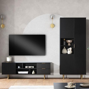 Wohnwand matt schwarz NADOR-132 modern 3-teilig