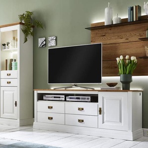 Wohnwand Nordic Home, Wildeiche natur massiv, reinweiß lackiert