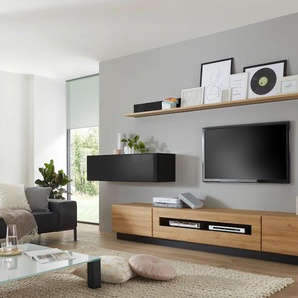 Wohnwand PLACES OF STYLE Cayman Kastenmöbel-Sets schwarz (schwarz mdf hochglanz, eichefarben) Hochglanz Wohnwände Holz Wohnwand Kastenmöbel-Sets