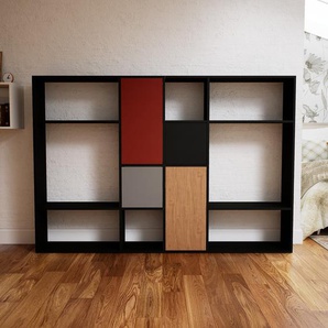 Wohnwand Schwarz - Individuelle Designer-Regalwand: Türen in Schwarz - Hochwertige Materialien - 228 x 156 x 34 cm, Konfigurator