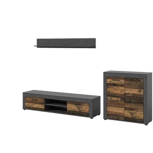 Wohnwand - schwarz - Materialmix - 255 cm - 159 cm | Möbel Kraft