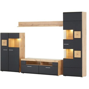 Wohnwand - schwarz - Materialmix - 325 cm - 205 cm - cm 47,0 | Möbel Kraft
