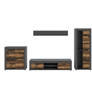 Wohnwand - schwarz - Materialmix - 330 cm - 159 cm | Möbel Kraft