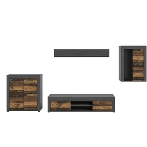 Wohnwand - schwarz - Materialmix - 330 cm - 169 cm | Möbel Kraft